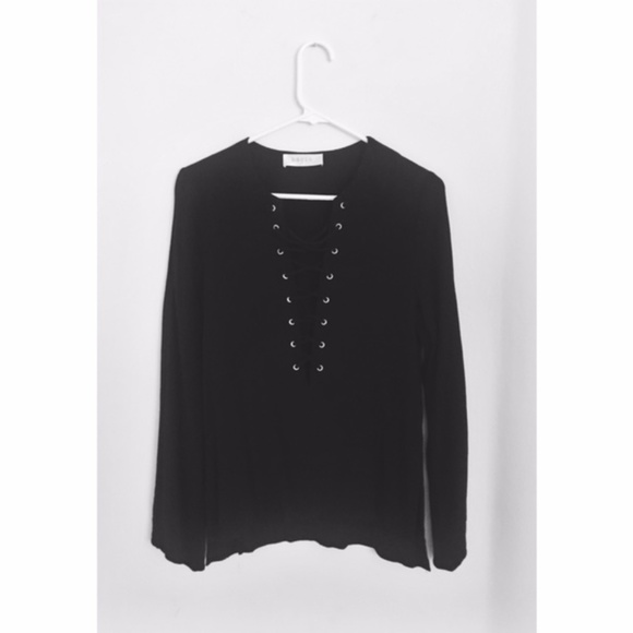 Black Lace-Up Bacio Blouse - Picture 1 of 2